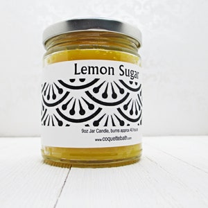 Lemon Sugar Candle, 6oz tin or 9oz jar, strongly scented traditional wax candle, aromatherapy relax, zippy citrus scent