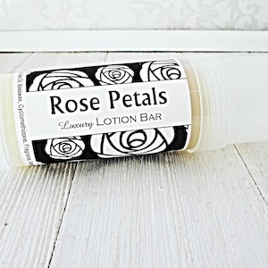 Rose Petals Lotion Bar, 2oz size, Tea rose scented solid lotion made from Shea and Cocoa Butter, Travel friendly natural lotion