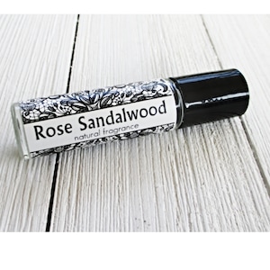 Rose Sandalwood Perfume, 1/3oz roll on, concentrated floral fragrance, romantic gift, woodsy floral scent