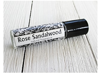 Rose Sandalwood Perfume, Pick size 1/3oz roll on or 4oz body mist spray, concentrated floral fragrance, romantic gift, woodsy floral scent