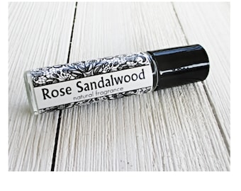 Rose Sandalwood Perfume, 1/3oz roll on, concentrated floral fragrance, romantic gift, woodsy floral scent