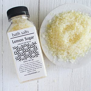 Lemon Sugar Spa Bath Salts, 10 oz bottle, Blend of Natural Sea Salt and Epsom Salt, Aromatherapy pampering, self care gift, bright citrus