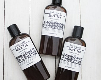 Black Tea Body Wash, 6.5oz bottle or Combo Set, Gentle Body Wash, warm tea fragrance, Use as shower gel, liquid soap, bath bubbles & more