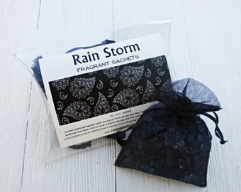 Rain Storm Sachet, 2pc set, Smells like a fresh natural rain, organza bagged sachets, aromatherapy for home, car, office, luggage & more