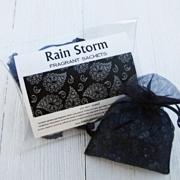 Rain Storm Sachet, 2pc set, Smells like a fresh natural rain, organza bagged sachets, aromatherapy for home, car, office, luggage & more