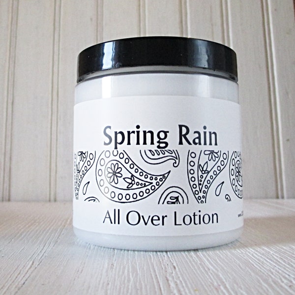 Spring Rain All Over Lotion, Pick size, hydrating creamy lotion, botanical enriched skin moisturizer, fresh clean water scent, gentle cream