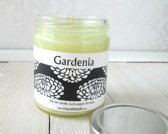 Gardenia Candle, 6oz tin or 9oz jar, strongly scented traditional wax candle, sweet floral candle brings spring into the air, top seller