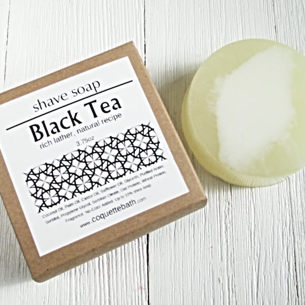 Black Tea Shave Soap, Pick size, Rich creamy lather for that close shave, emollient rich natural formula, warm fragrance, unisex skincare