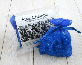 Nag Champa Sachets, Aroma beads, set of 2 highly fragranced organza bag sachets, , plumeria musk spice, car home or office fragrance