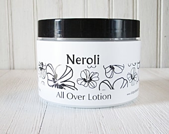 Neroli All Over Lotion, Pick size, hydrating creamy lotion, botanical enriched skin moisturizer, strong white floral, orange blossom scented