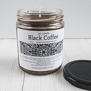Black Coffee Candle, 6oz tin or 9oz jar, strongly scented traditional wax candle, rich coffee candle, coffee lovers gift, new label