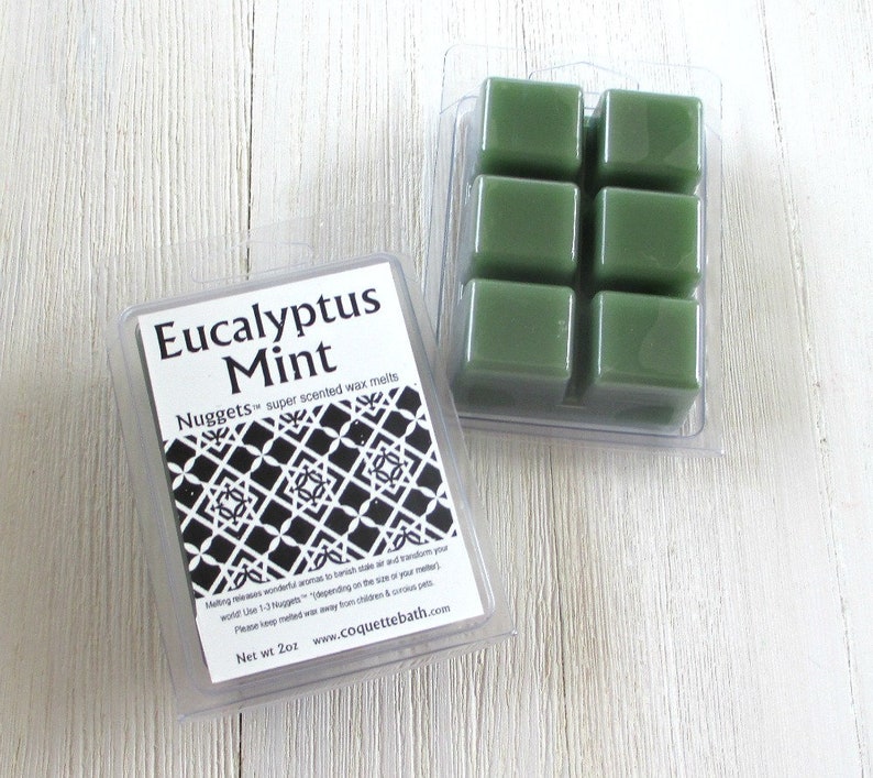 Eucalyptus Mint wax melts, strong wax tarts, herbal scented wax, Eucalyptus spearmint, green wax tart, spa fragrance, great gift image 1