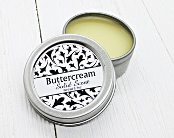 Buttercream Solid Scent, concentrated travel fragrance, 1/2oz twist lid tin, natural body perfume, beeswax solid fragrance, sweet vanilla