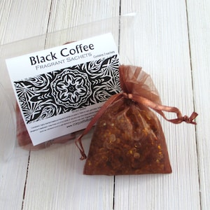 Coffee Sachets, Aroma beads, set of 2 highly fragranced organza bag sachets, scented sachet