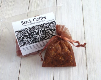 Coffee Sachets, Aroma beads, set of 2 highly fragranced organza bag sachets, scented sachet