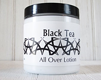 Black Tea All Over Lotion, Pick size, hydrating creamy lotion, botanical enriched skin moisturizer, warm tea fragrance, unisex skin scent