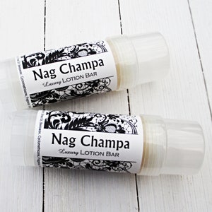 Nag Champa Lotion Bar, Shea and cocoa butter Solid lotion stick, lotion bar, plumeria musk spice scent, intense moisturizing formula, travel image 1