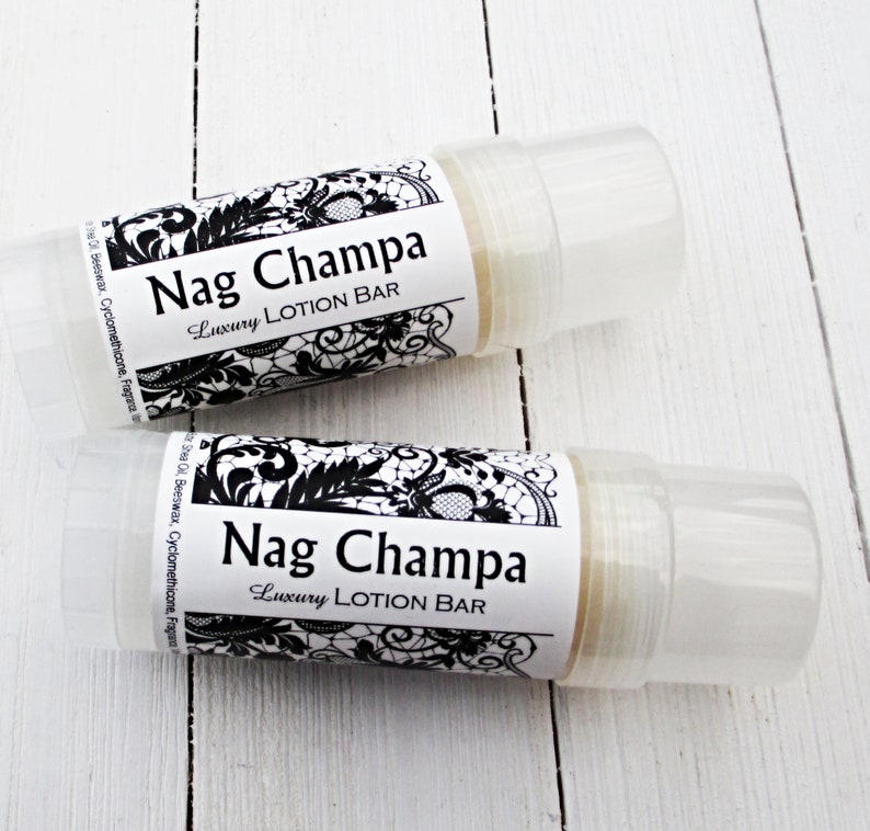 Nag Champa Lotion Bar, Shea and cocoa butter Solid lotion stick, lotion bar, plumeria musk spice scent, intense moisturizing formula, travel image 1