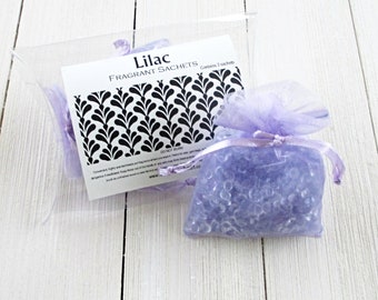 Lilac Sachets, Aroma beads, set of 2 highly fragranced organza bag sachets, scented sachet