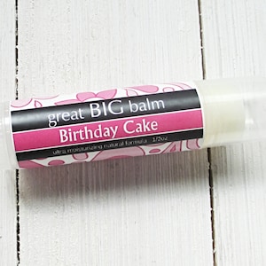 Birthday Cake great BIG lip balm, jumbo balm, giant XL lip stick, moisturizing large size lip balm, shea butter lip care, .5oz twist up