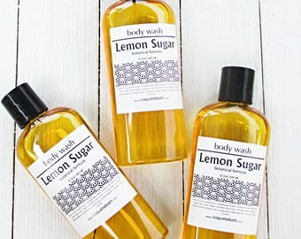 Lemon Sugar Body Wash, 6.5oz shatterproof bottle, Use as shower gel, liquid hand soap, bath bubbles, Bubble Wash, Travel size available