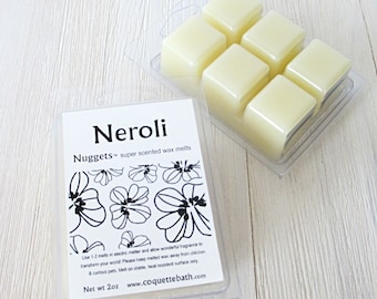 Neroli wax melts, Choice of size, strongly scented traditional wax, sweet floral fragrance, classic wedding scent