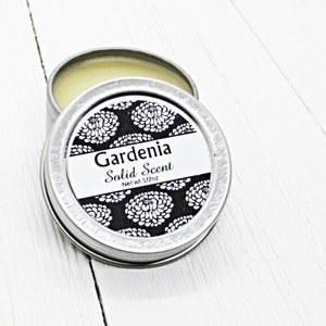 Gardenia Solid Scent, concentrated body fragrance, 1/2oz twist lid tin, natural body perfume, beeswax solid fragrance, classic white floral