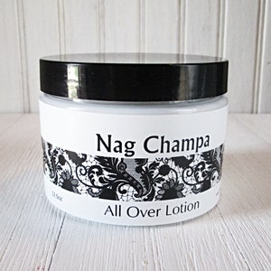 Nag Champa All Over Lotion, Pick size, hydrating creamy lotion, botanical enriched skin moisturizer, plumeria musk spice, incense fragrance image 1