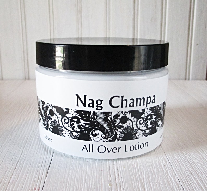 Nag Champa All Over Lotion, Pick size, hydrating creamy lotion, botanical enriched skin moisturizer, plumeria musk spice, incense fragrance image 1