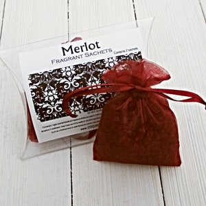 Merlot Sachets, Aroma beads, set of 2 highly fragranced organza bag sachets, wine scented home or car freshener