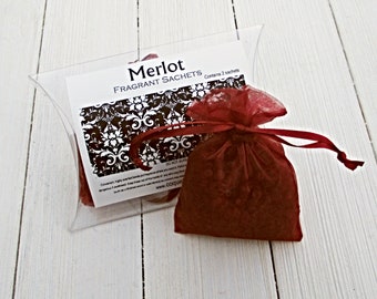 Merlot Sachets, Aroma beads, set of 2 highly fragranced organza bag sachets, wine scented home or car freshener