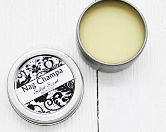 Nag Champa Solid Scent, concentrated body fragrance, 1/2oz twist lid tin, natural body perfume, beeswax solid fragrance, classic scent