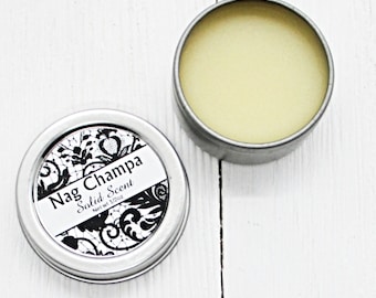 Nag Champa Solid Scent, concentrated body fragrance, 1/2oz twist lid tin, natural body perfume, beeswax solid fragrance, classic scent