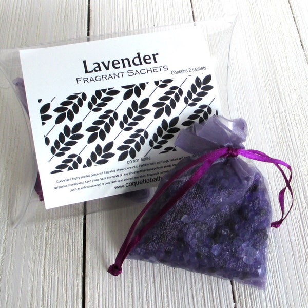 Lavender Sachets, Aroma beads, set of 2 highly fragranced organza bag sachets, classic herbal fragrance, perfect to scent your world