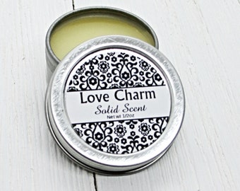 Love Charm Solid Scent, concentrated body fragrance, 1/2oz twist lid tin, natural body perfume, beeswax solid fragrance, fruity floral scent