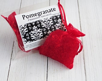 Pomegranate Sachets, Aroma beads, set of 2 highly fragranced organza bag sachets, realistic fruity fragrance, car home or office fragrance