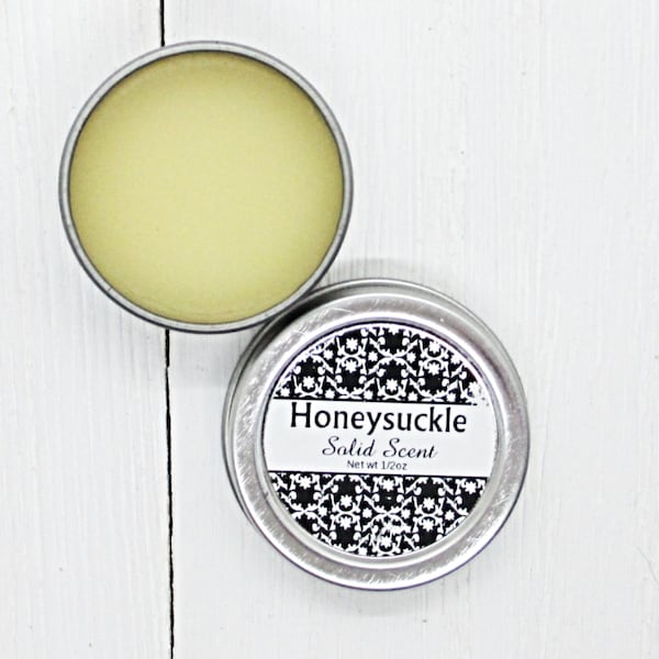 Honeysuckle Solid Scent, concentrated body fragrance, 1/2oz twist lid tin, natural body perfume, beeswax solid fragrance, sweet floral