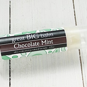 Chocolate Mint great BIG lip balm, jumbo balm, giant XL lip stick, moisturizing large size lip balm, shea butter lip care, .5oz twist up