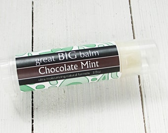 Chocolate Mint great BIG lip balm, jumbo balm, giant XL lip stick, moisturizing large size lip balm, shea butter lip care, .5oz twist up