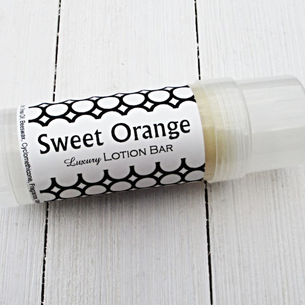 Sweet Orange Lotion Bar, Shea and cocoa butter Solid lotion stick, intense moisturizing formula, travel friendly lotion, true to life scent