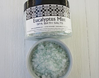 Eucalyptus Mint Spa Bath Salts, 12.5oz jar, Relaxing blend of Natural Sea Salt and Epsom Salt, Aromatherapy pampering, great gift idea