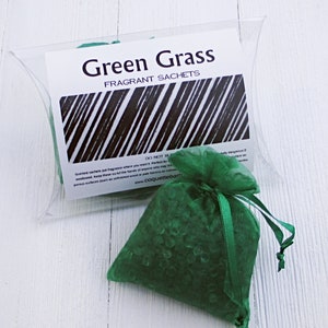Green Grass Scented Sachets: Fresh Lawn Aroma Beads, 2pc Set