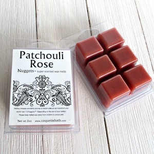 Patchouli Rose Wax melts, Choice of size, Woodsy floral scented wax tarts, Nuggets(tm), warm floral fragrance
