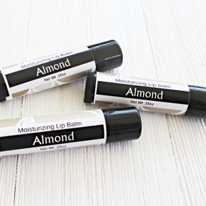 Almond Lip Balm, ultra moisturizing recipe, .15oz twist up tube, bakery flavored lip balm, banish dry lips, lip butter, pick 1, 2 or 3 image 1