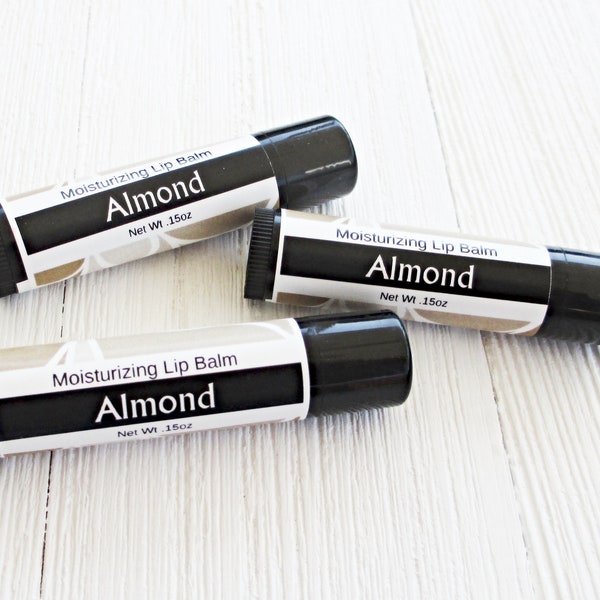 Almond Lip Balm, ultra moisturizing recipe, .15oz twist up tube, bakery flavored lip balm, banish dry lips, lip butter, pick 1, 2 or 3