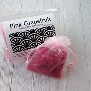 Pink Grapefruit Sachets,  2pc set of highly fragranced organza bag sachets, realistic fruit fragrance, car home or office fragrance