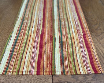 Fall Orange Red Yellow Green Hombre Stripe Table Runner, Rustic Autumn Table Linens, Fall Table Decor, Fall Farmhouse Table Runner