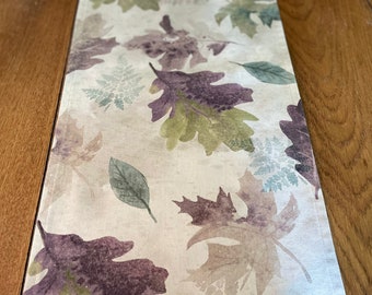 Fall Leaves Table Runner, Purple Green Teal Autumn Leaf Table Linens, Autumn Fall Table Decor, Rustic Farmhouse Kitchen