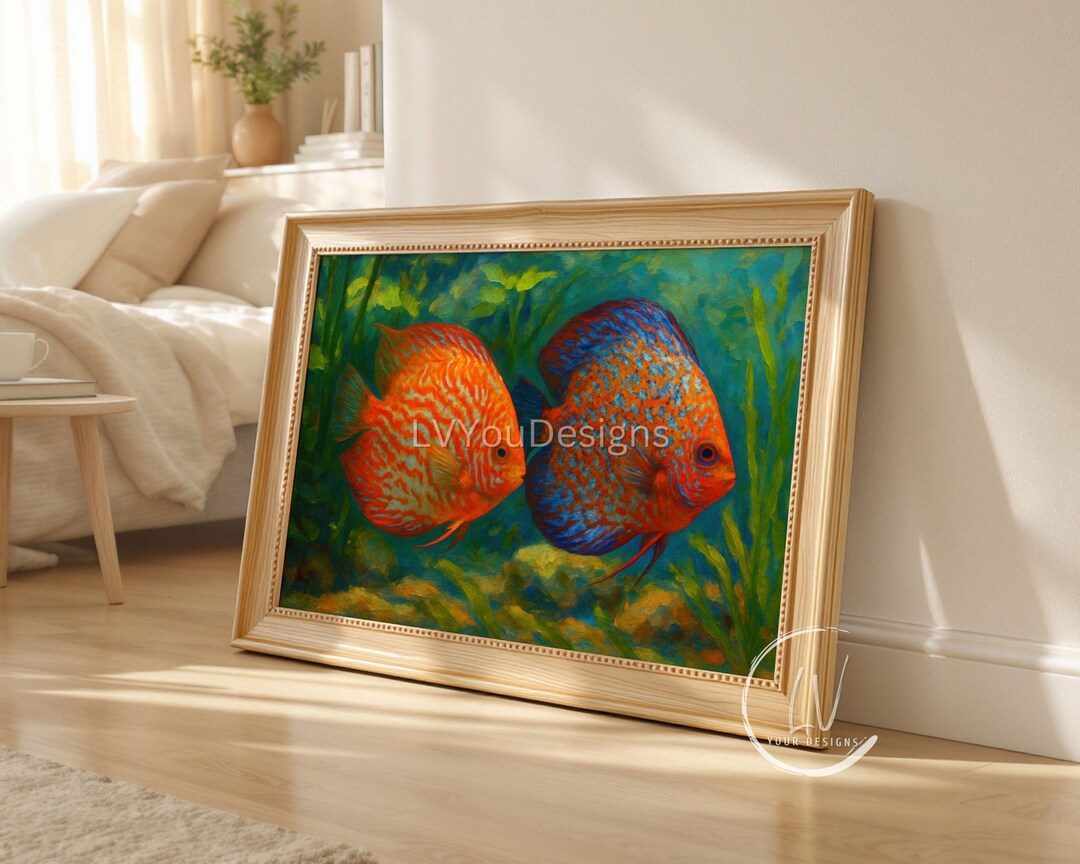Tropical Discus Fish Painting, Aquarium Wall Art Print, Vibrant Ocean ...