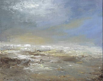 Abstract Seascape Oil Painting – Earthy Coastal Canvas Art